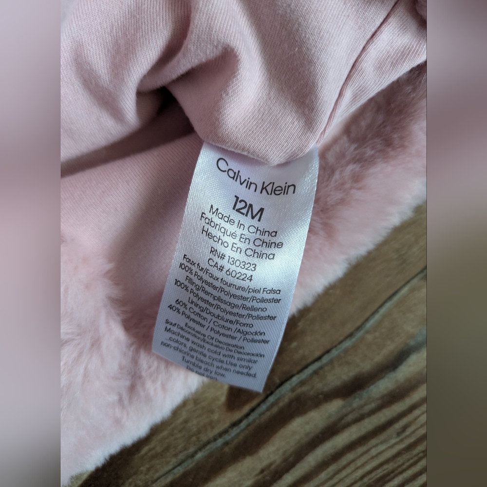 Calvin Klein Baby Girl Solid Pink Faux Fur Button Down Overcoat 12 Months Soft - Picture 4 of 4